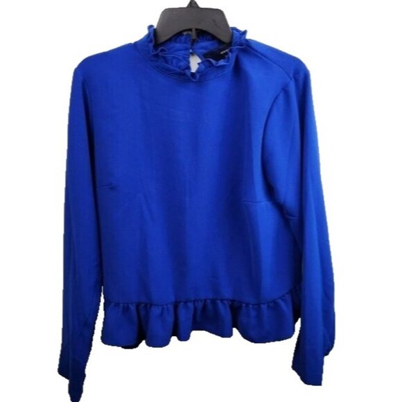 Code X Mode Nordstorm Womens Blouse Top XL Blue Ruffle Long Sleeve Feminine - Picture 1 of 10